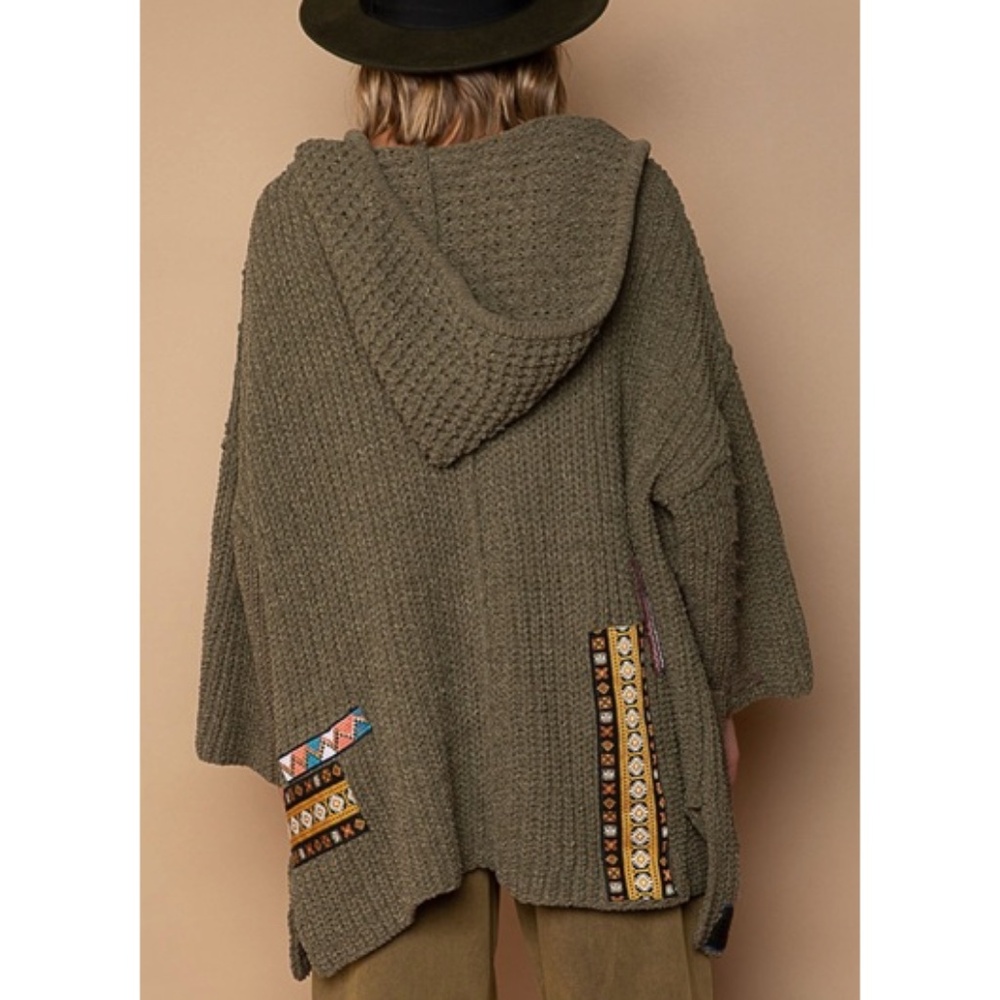 Pol - Chenille Patchwork Pocket Oversized Green H… - image 3